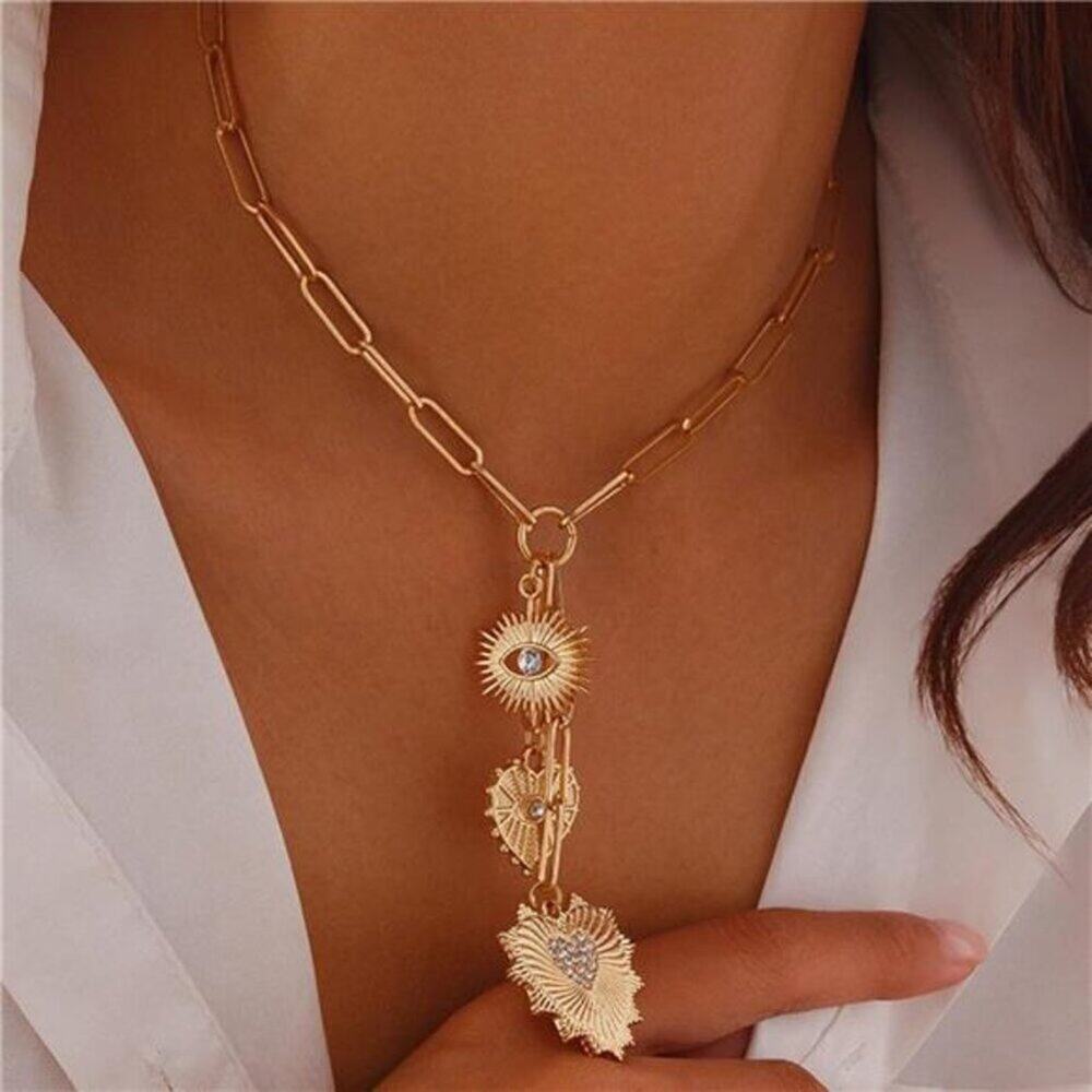 Chunky Necklace Dayana: Sun Heart Charm Choker Necklace Trendy Thick Jewelry